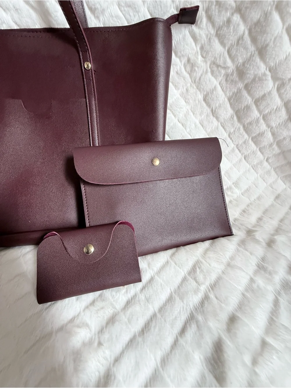 Women's Burgundy Fall Tote Bag Set with Pouches and accessories NWOT PU Leather